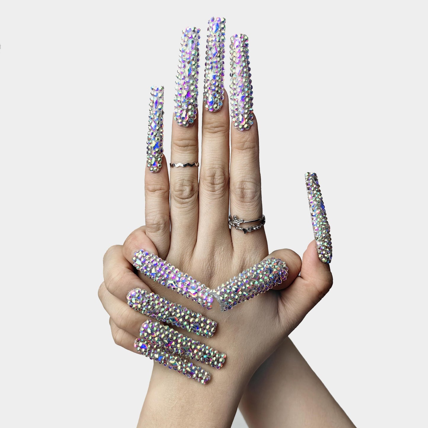 GGddsha 2025 Long Novel Design And Reusable PMMAAcrylic Press On Nails Handmade Nails Full CoverLuxurious 3D Crystal False Nails With Box Gifts,Stellar Shine