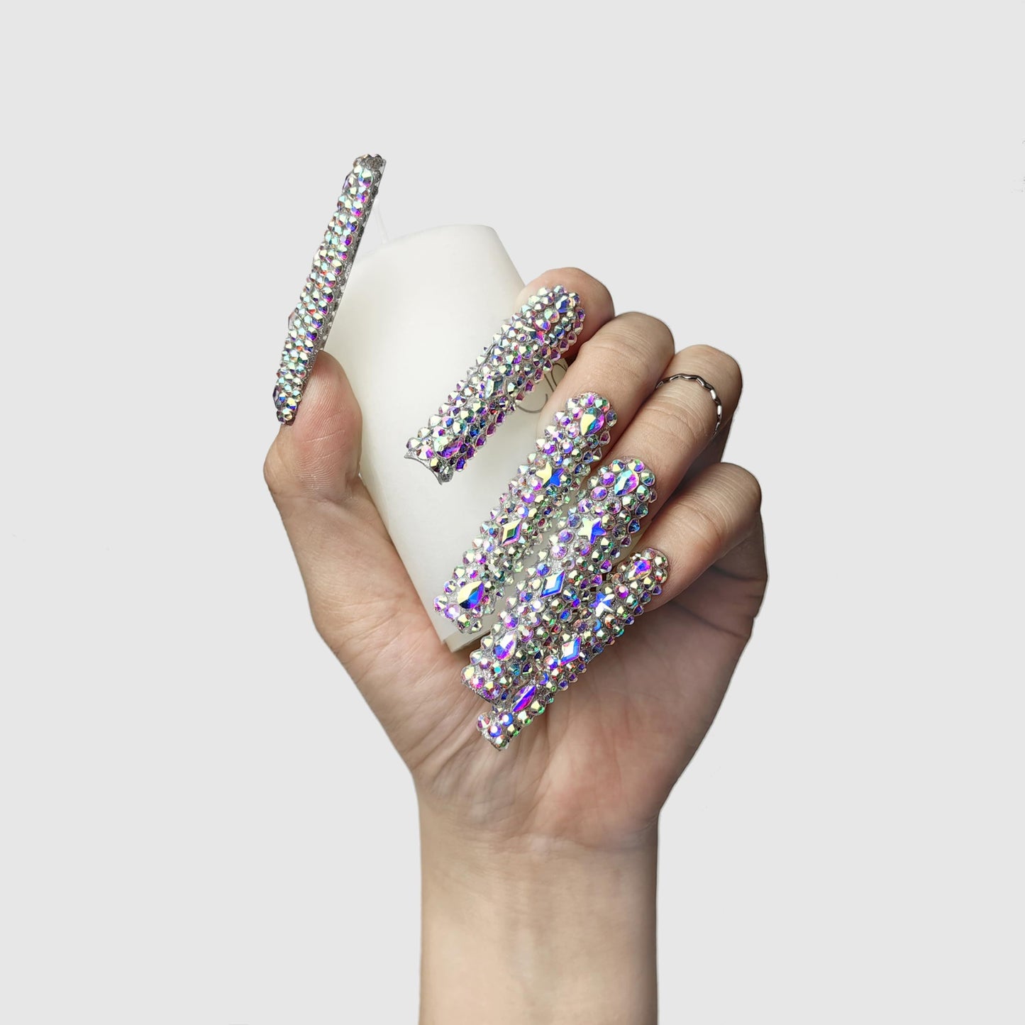 GGddsha 2025 Long Novel Design And Reusable PMMAAcrylic Press On Nails  Handmade Nails Full CoverLuxurious 3D Crystal False Nails With Box Gifts,Stellar Shine